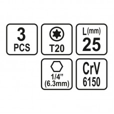 65494 STHOR Set 3 biti profil Torx T20, prindere h..